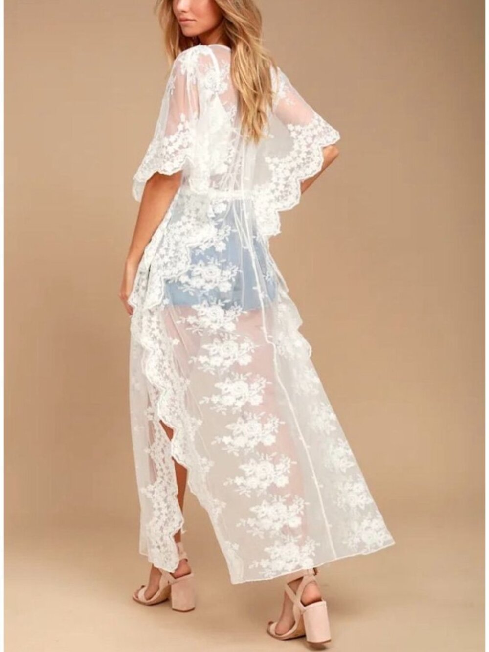 Lulus Sz XS Sheer White Lace Duster Kimono Floral NWT Ethereal Fairy Bridal - Picture 14 of 14